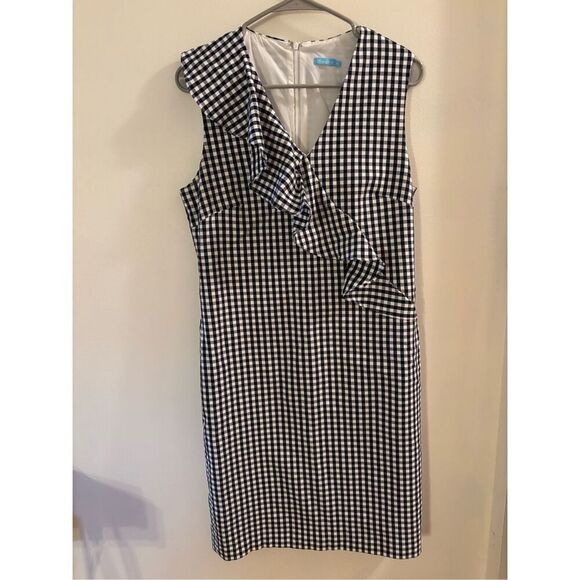 J McLaughlin Navy Gingham Ruffle Sleeveless Dress - Picture 1 of 5